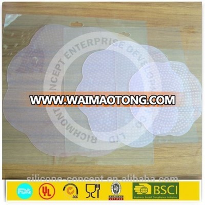 BPA free Eco-friendly flower shape silicone food wrap film stretch film to keep foods fresh