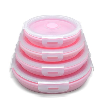 New design silicone lunch box set round boxes 4 pcs/set 400ML/600ML/850ML/1.2L