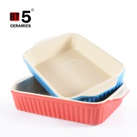 Food grade microwave oven safe ceramic baking pan tray with handle