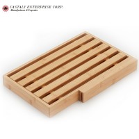 Natural Wood Green Kitchen Product Durable Bamboo Bread Cutting Board with Crumb Catcher