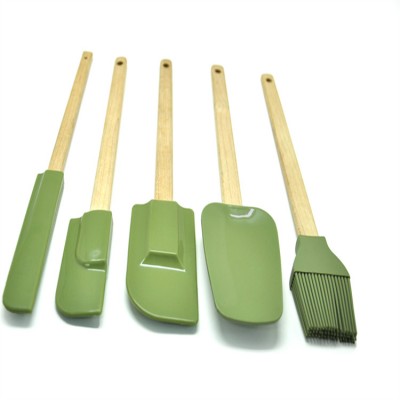 Wholesale  silicone head cake spatula set with wooden handle