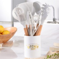 11 piece marble silicone kitchen cooking tools wood handle silicone kitchen utensil with holder