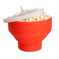 Folding Silicone Popcorn Bowl & Holder with Lid